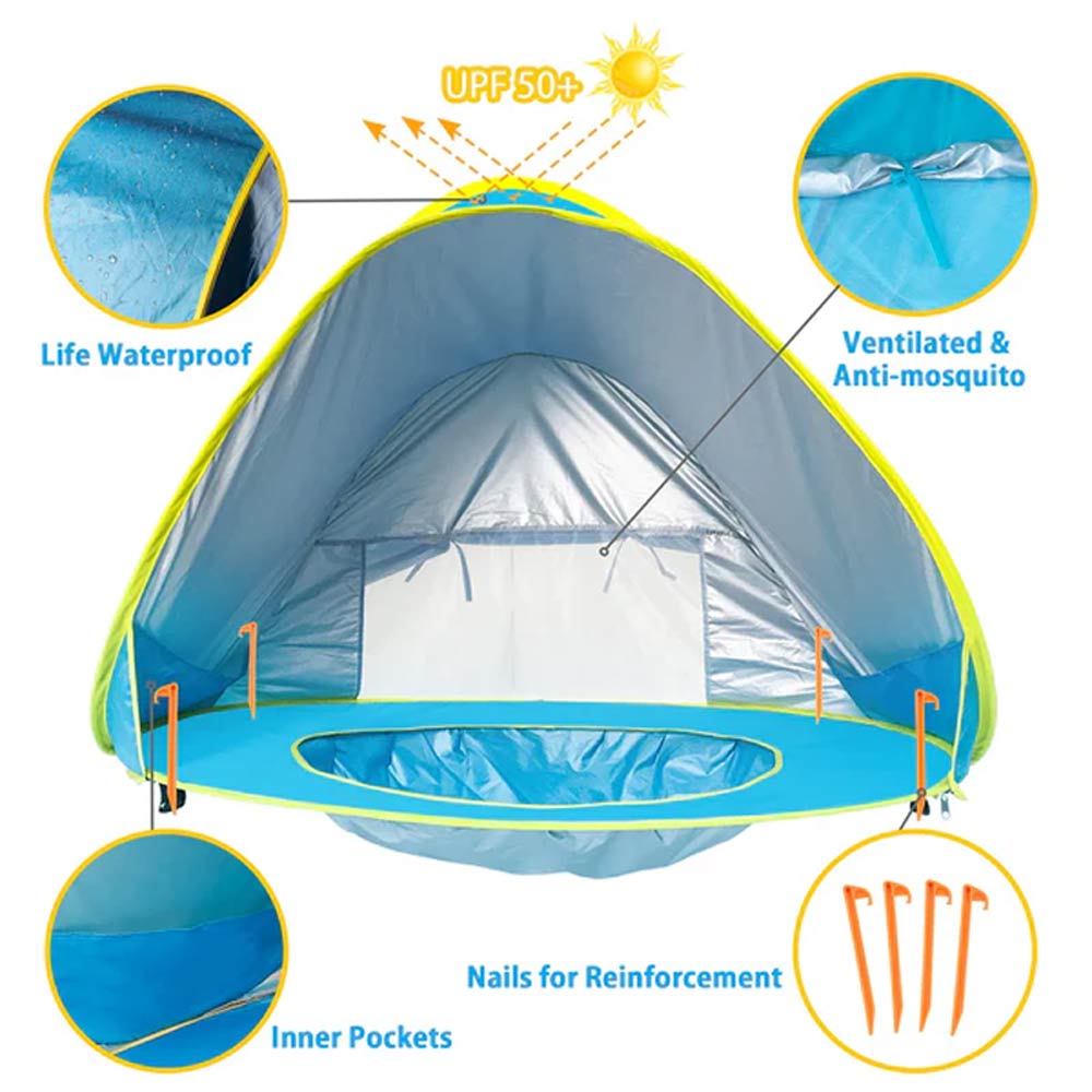 Pop Up Baby Beach Tent with Cover - Blue