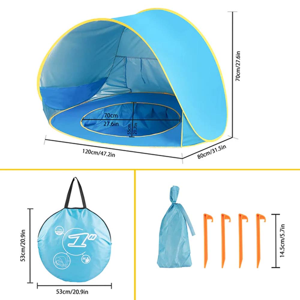 Pop Up Baby Beach Tent with Cover - Blue