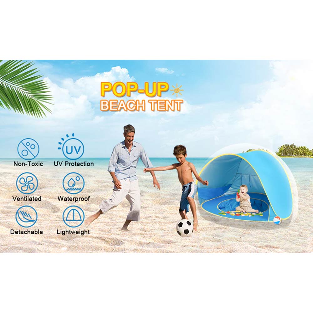 Pop Up Baby Beach Tent with Cover - Blue