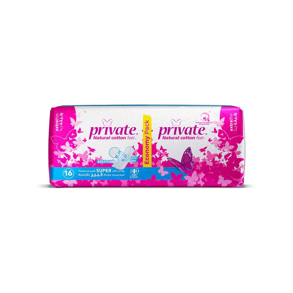 Private Extra Thin Super Pads with Wings - 16 Pads Economy Pack