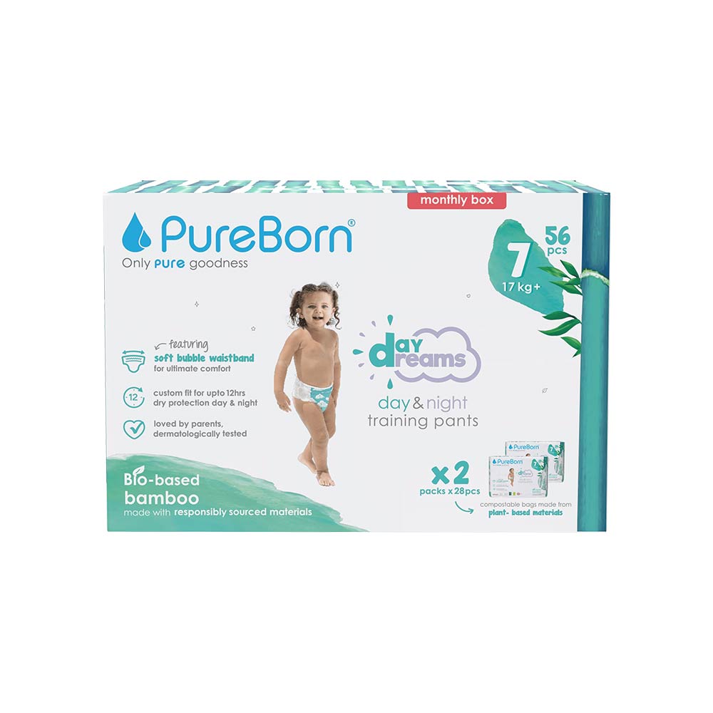 Pureborn Day & Night Training Pants Size 7 (17+kg) - 56 Pants Monthly Box