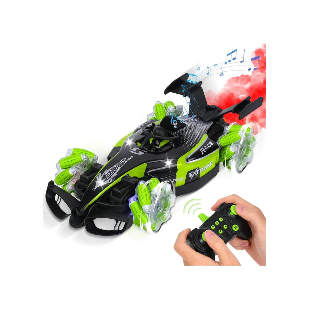 Remote Control Stunt Car Spray 2.4Ghz Light & Sound - Green