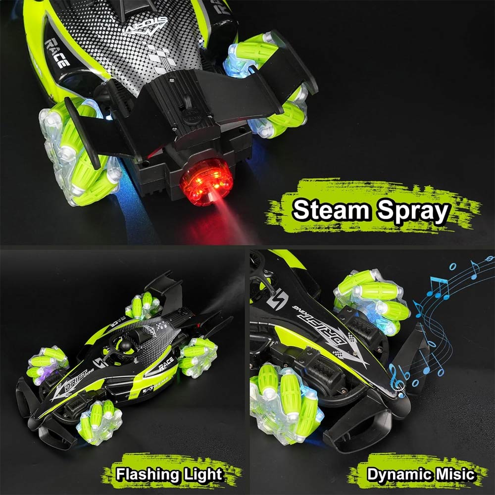 Remote Control Stunt Car Spray 2.4Ghz Light & Sound - Green