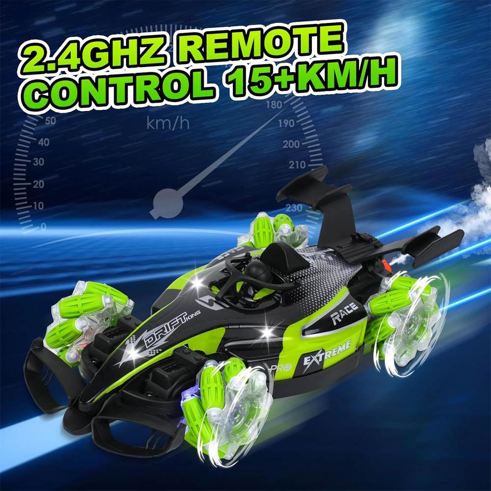 Remote Control Stunt Car Spray 2.4Ghz Light & Sound - Green