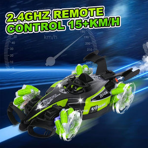 Remote Control Stunt Car Spray 2.4Ghz Light & Sound - Green