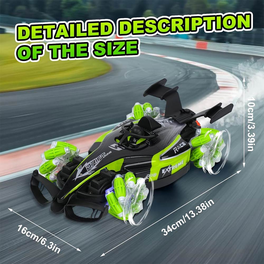 Remote Control Stunt Car Spray 2.4Ghz Light & Sound - Green