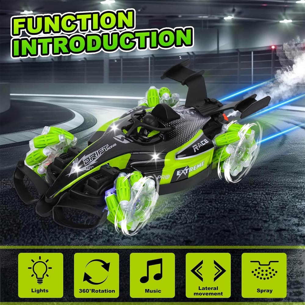 Remote Control Stunt Car Spray 2.4Ghz Light & Sound - Green