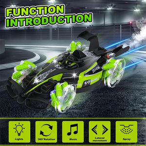 Remote Control Stunt Car Spray 2.4Ghz Light & Sound - Green
