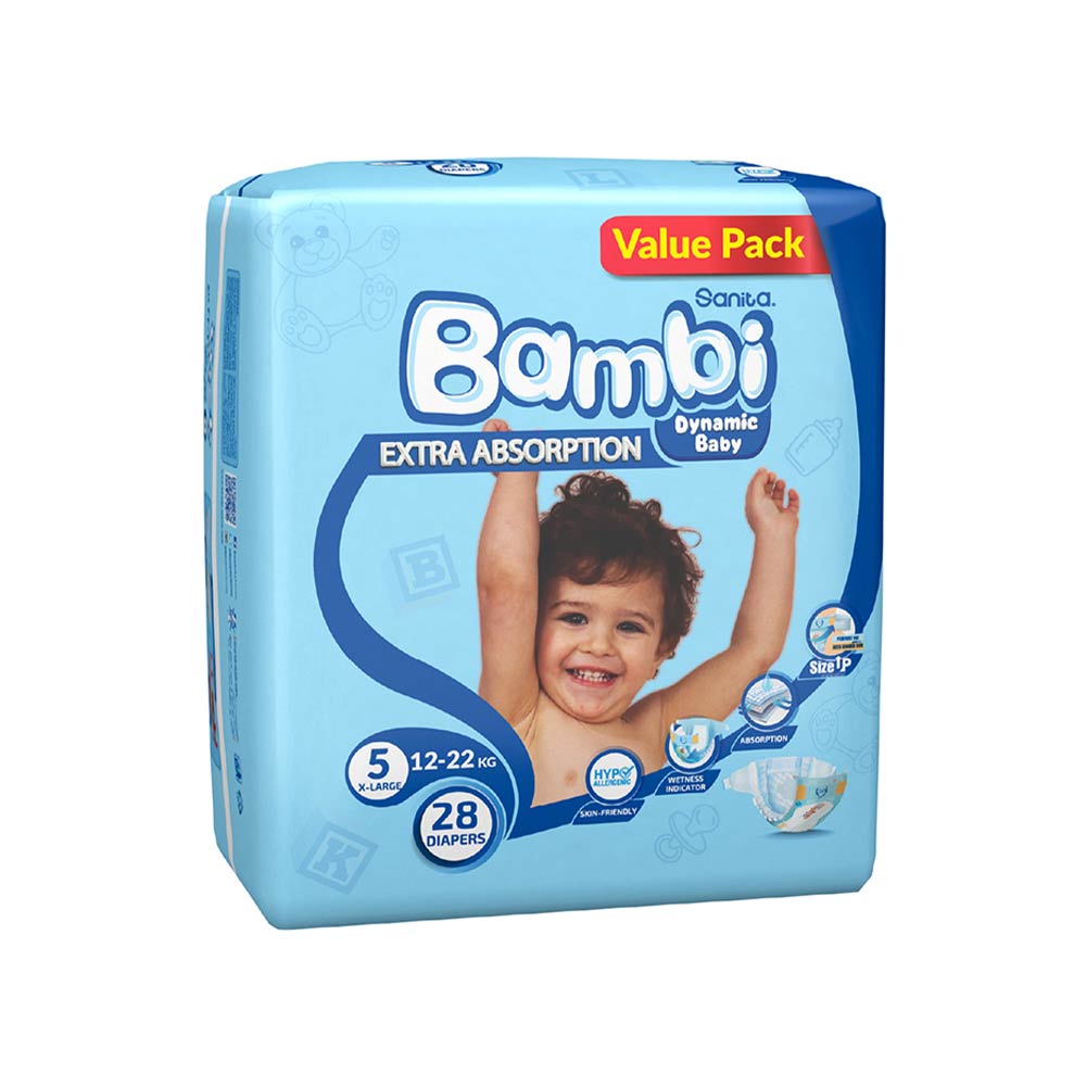Sanita Bambi Size 5 X-Large (12-22kg) - 28 Diapers Value Pack
