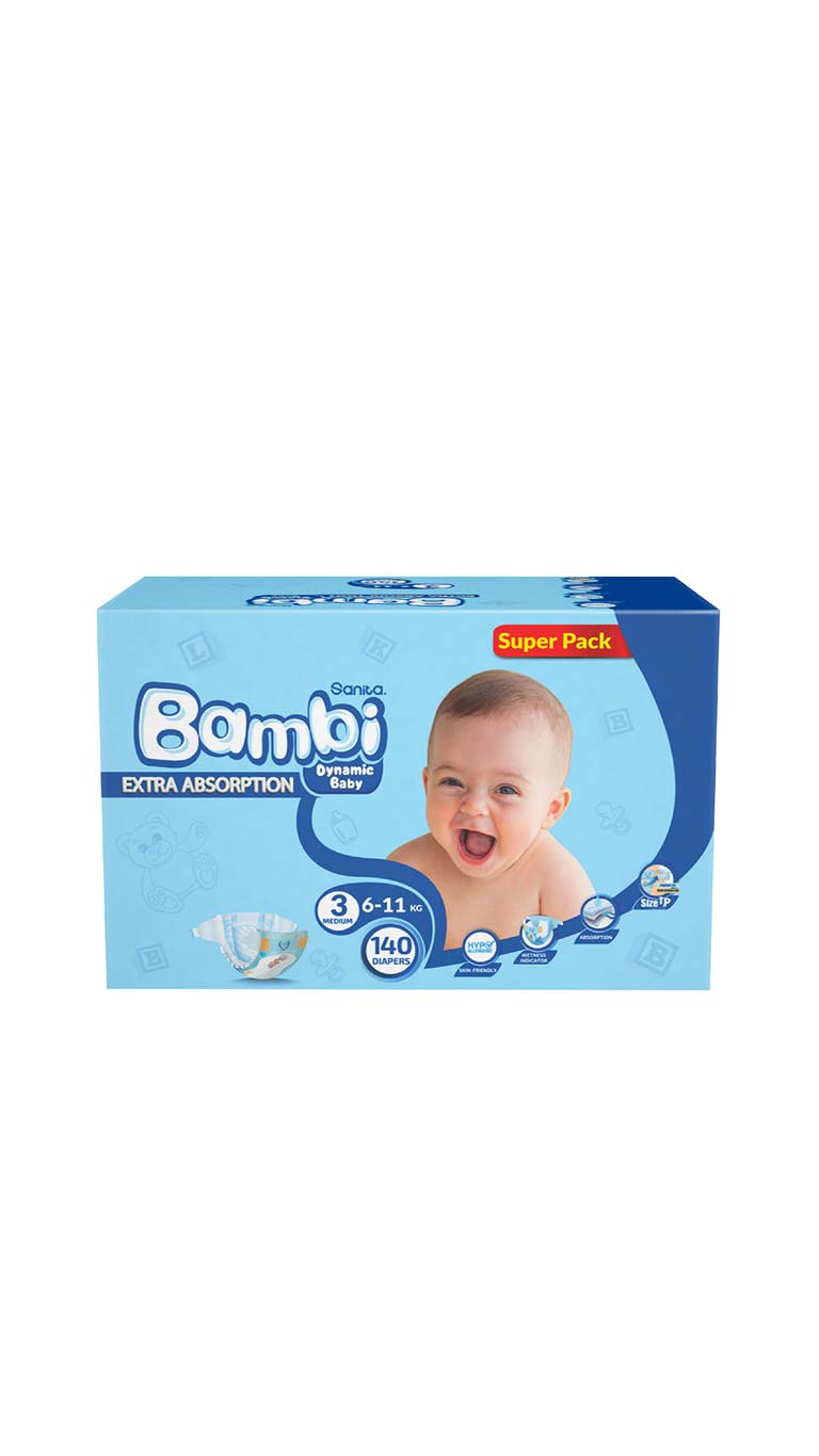 SanitaBambiSize3Medium(6-11kg)140DiapersSuperPack2