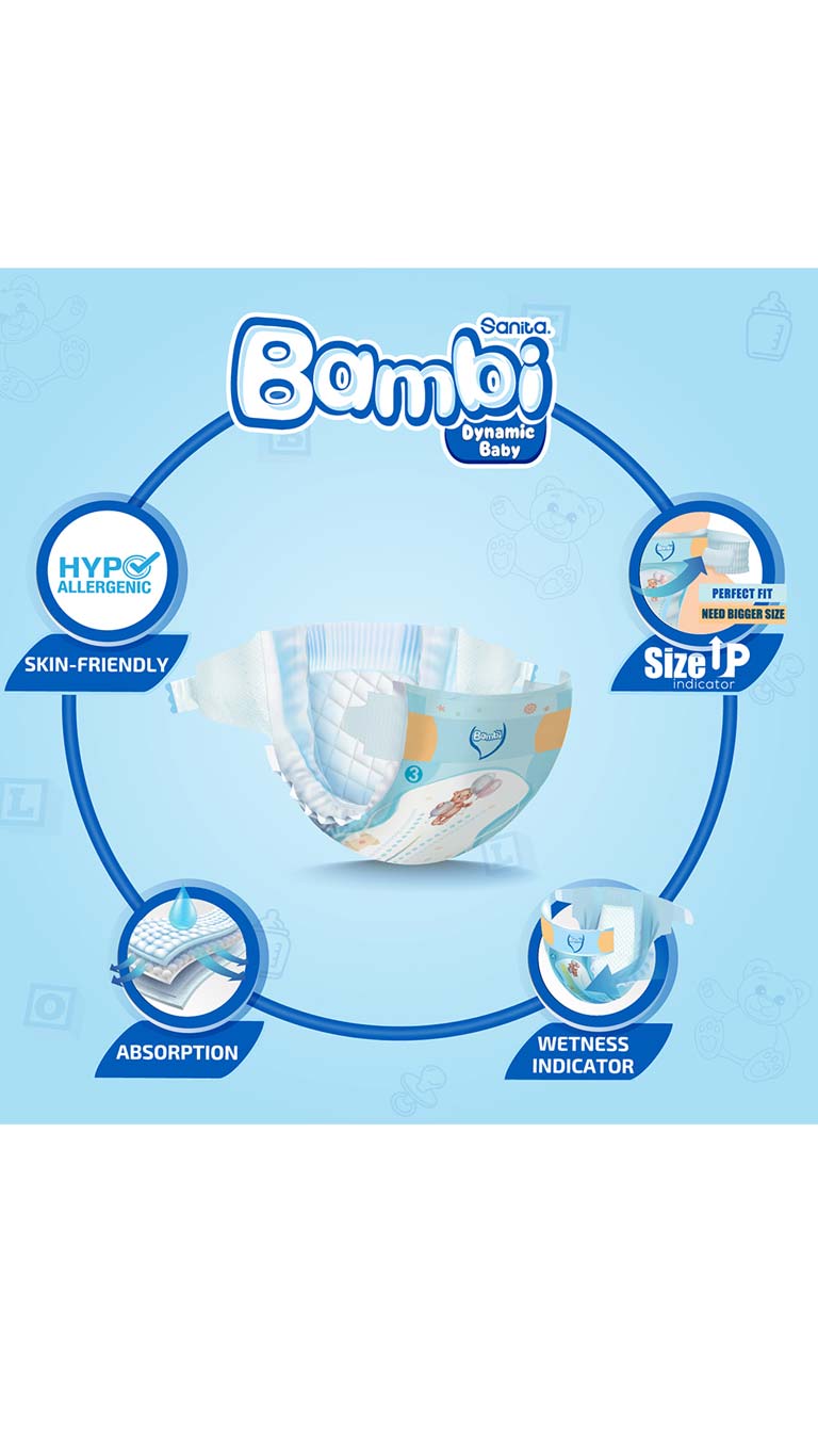SanitaBambiSize3Medium(6-11kg)140DiapersSuperPack3