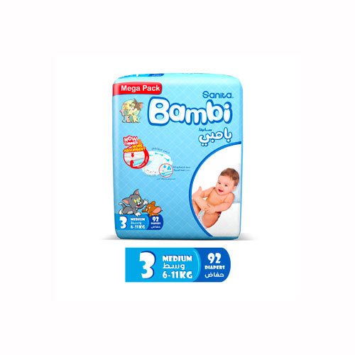 SanitaBambiSize3Medium(6-1kg)92DiapersMegaPack