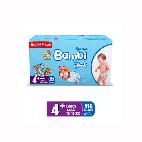 SanitaBambiSize4+Large(10-18kg)116DiapersSuperPack