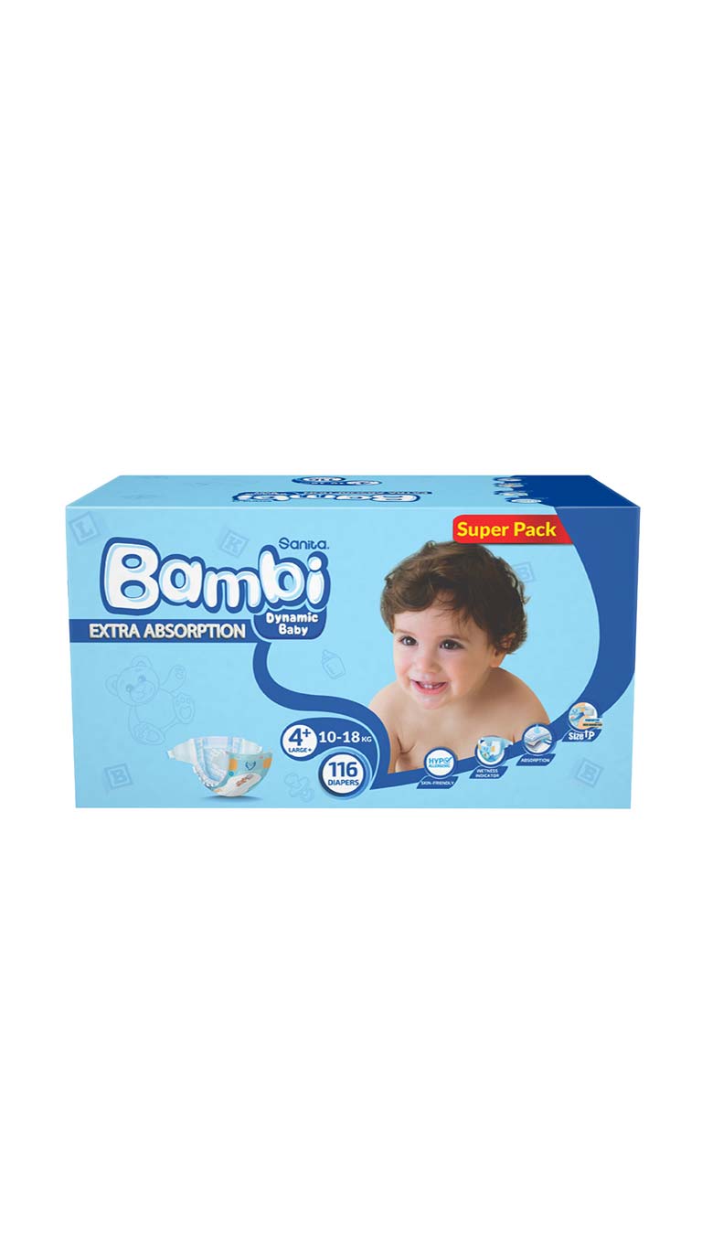 SanitaBambiSize4+Large(10-18kg)116DiapersSuperPack2