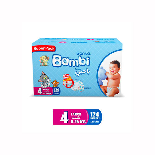 SanitaBambiSize4Large(8-16kg)124DiapersSuperPack