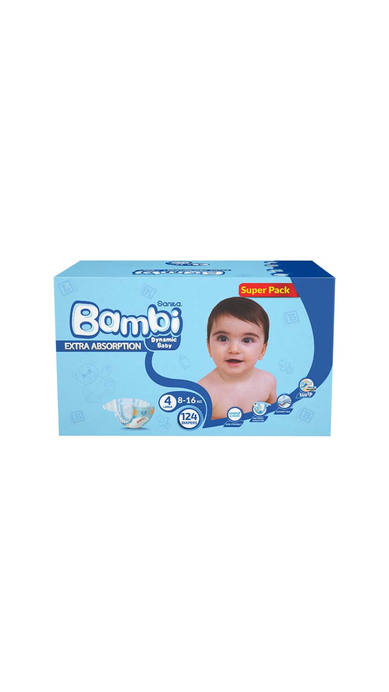 SanitaBambiSize4Large(8-16kg)124DiapersSuperPack2
