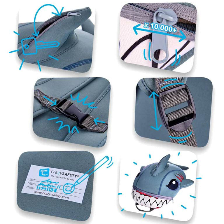 Crazy Safety Shark Children Backpack - Gray