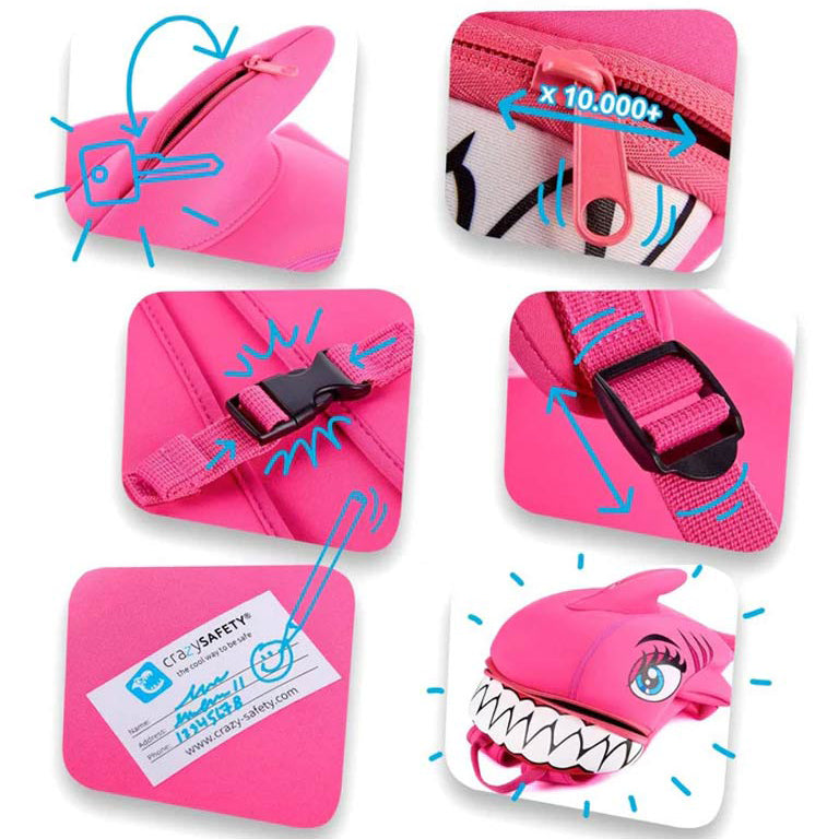 Crazy Safety Shark Children Backpack - Pink
