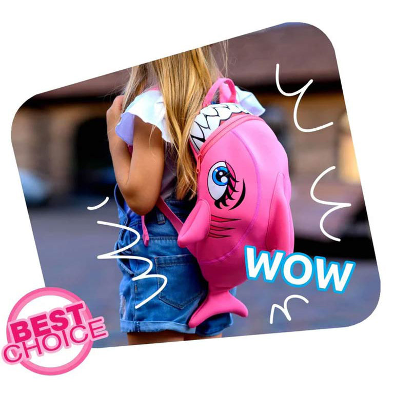 Crazy Safety Shark Children Backpack - Pink