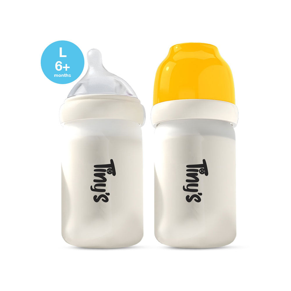 Tiny's Anti-Colic Glass Feeding Bottle (6m+) 240ml - Yellow