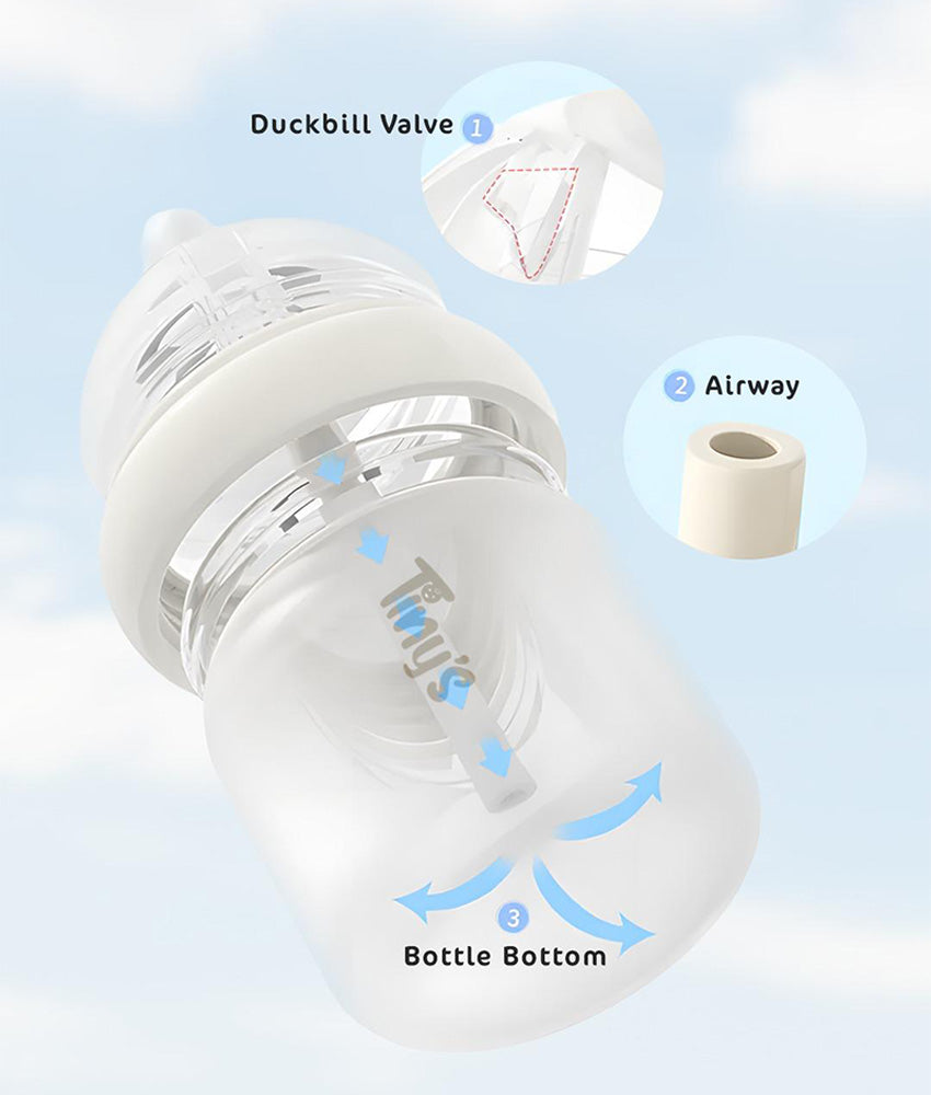 Tiny's Anti-Colic Glass Feeding Bottle (6m+) 240ml - Yellow