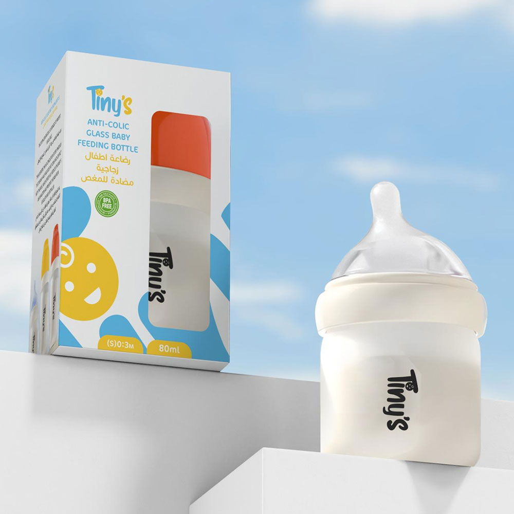 Tiny's Anti-Colic Glass Feeding Bottle (0-3m) 80ml - Orange