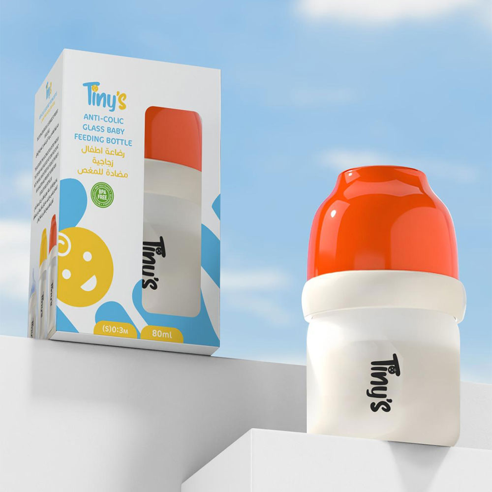 Tiny's Anti-Colic Glass Feeding Bottle (0-3m) 80ml - Orange