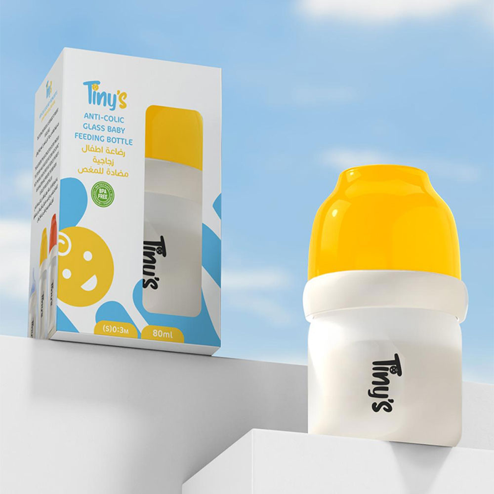 Tiny's Anti-Colic Glass Feeding Bottle (0-3m) 80ml - Yellow