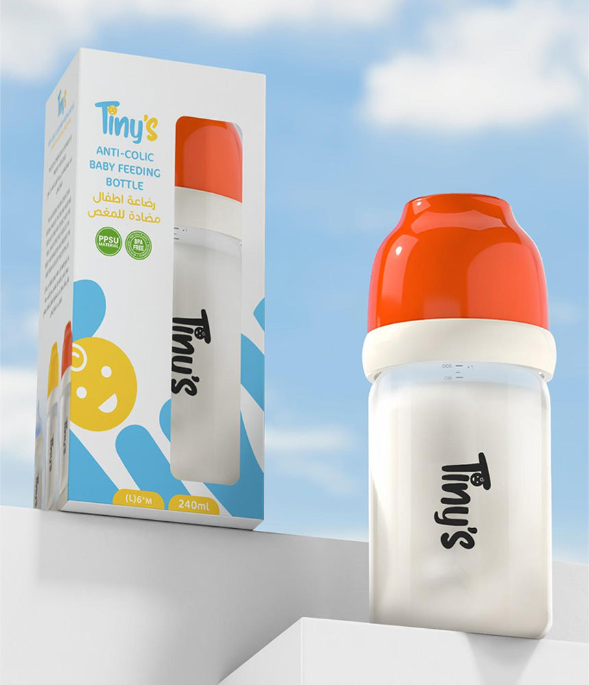 Tiny's Anti-Colic Plastic Feeding Bottle (6m+) 240ml - Orange