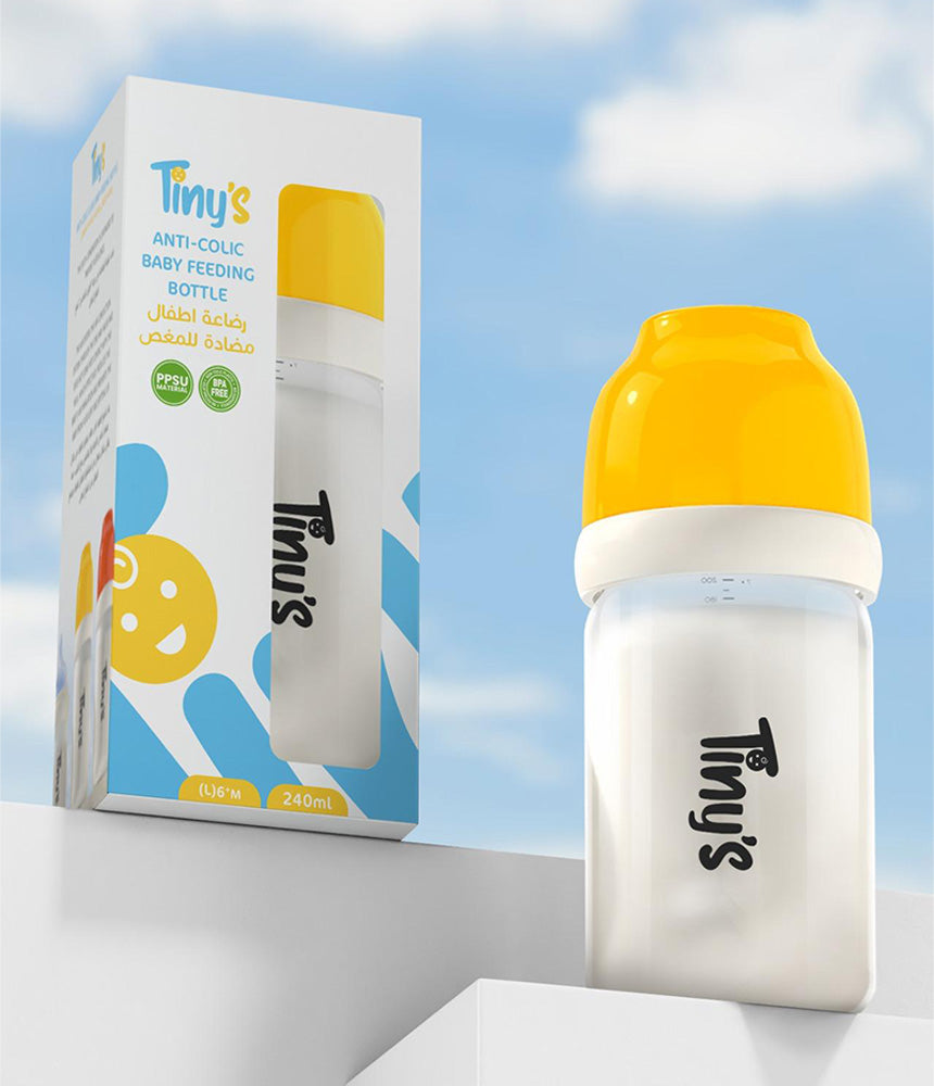 Tiny's Anti-Colic Plastic Feeding Bottle (6m+) 240ml - Yellow