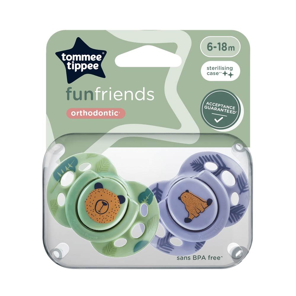Tommee Tippee FunFriends Orthodontic Soother (6-18m) - 2 Pcs Mix Colors