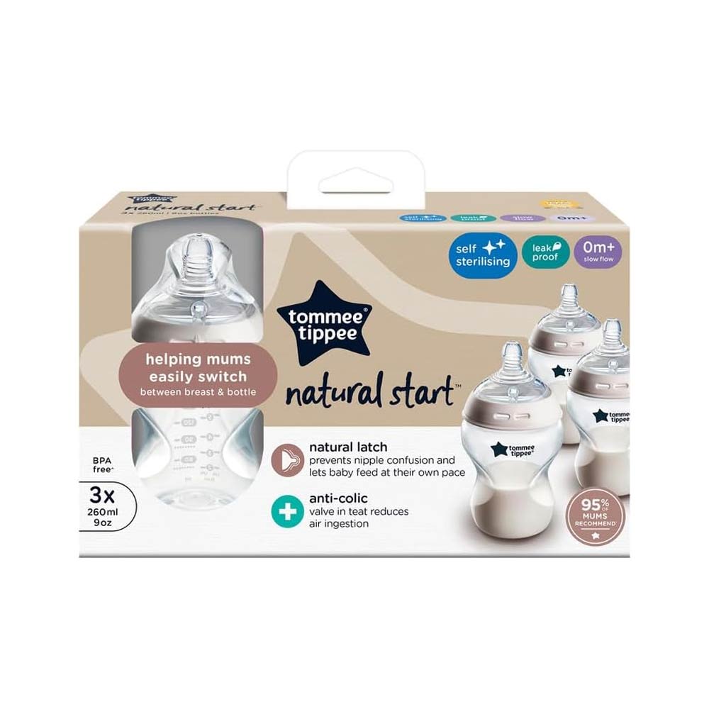 Tommee Tippee Natural Start Anti-Colic Bottles 260ml (0m+) - 3 Pcs