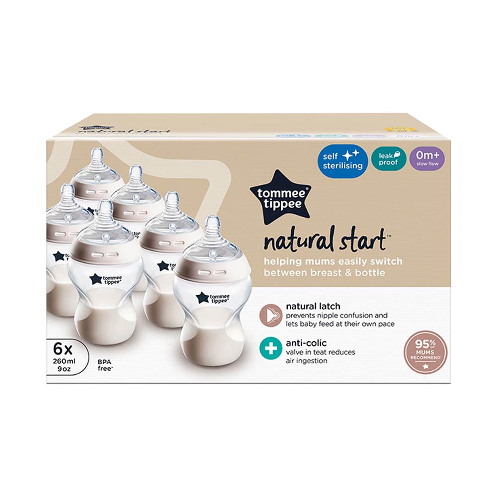 Tommee Tippee Natural Start Anti-Colic Bottles 260ml (0m+) - 6 Pcs