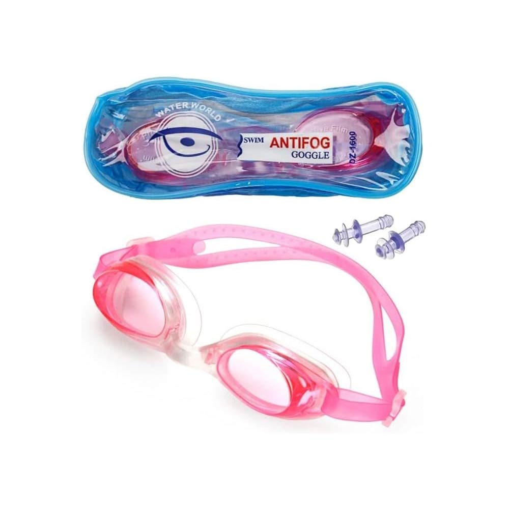 Water World Anti-Fog Swimming Goggles with Ear Plugs Case