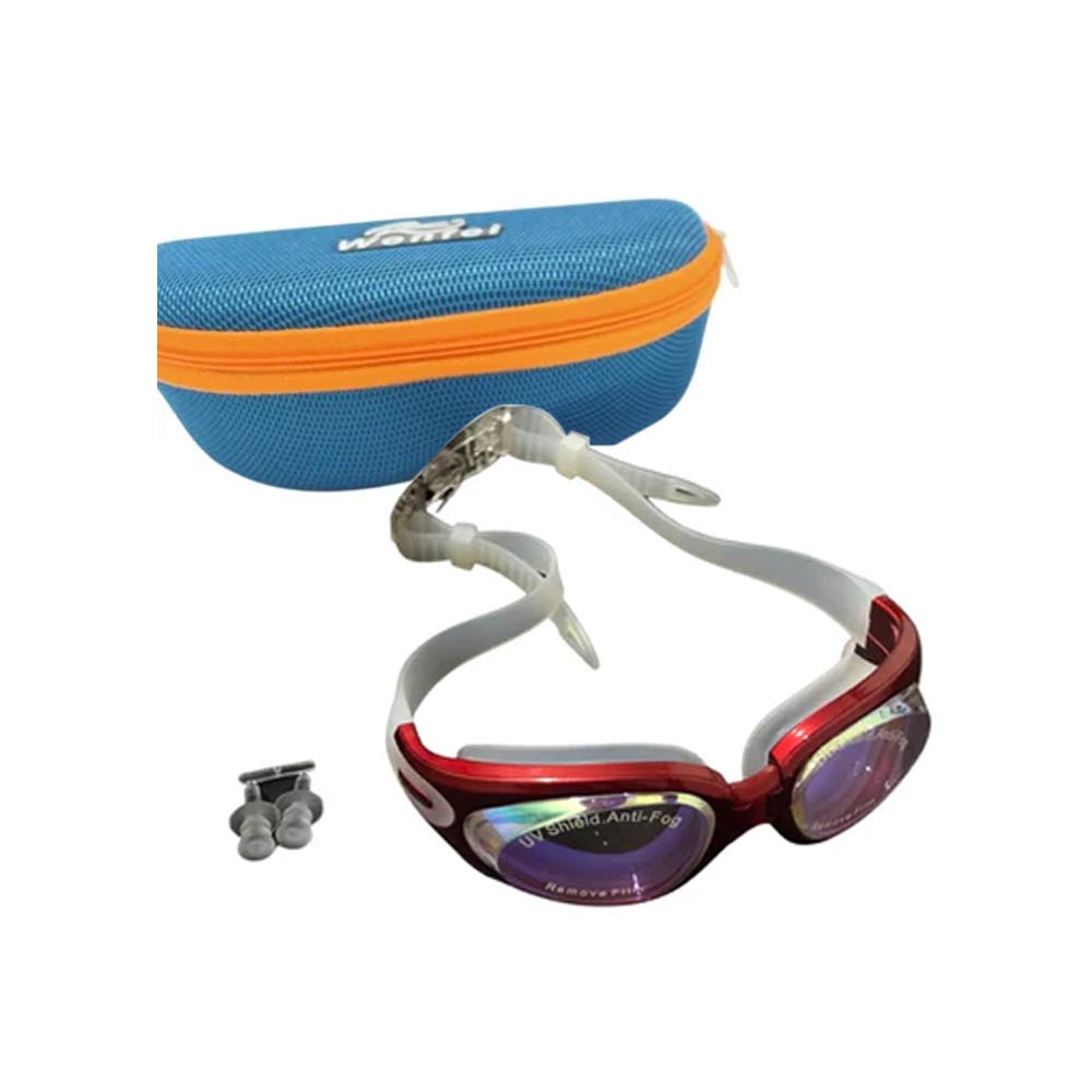 Wenfei UV Shield & Anti-Fog Swimming Goggle with Case - Red