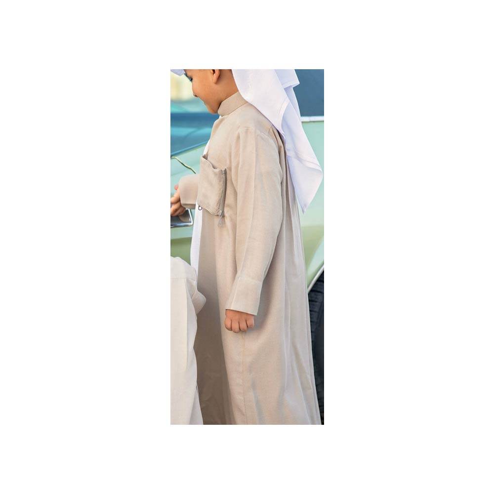 Zir Linen Dishdasha with Zipper Pocket - Olive