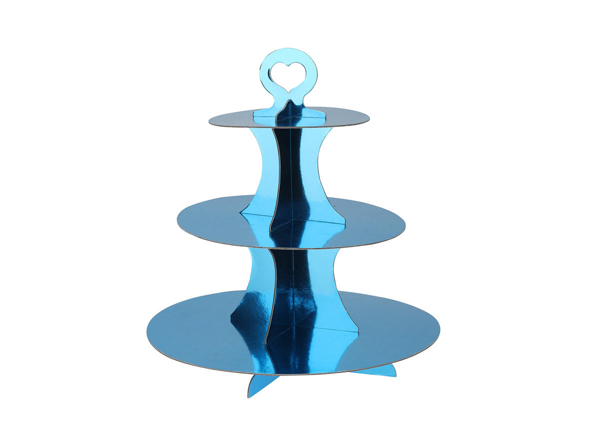 Baby Party Etagere Cardboard Metallic 3 Layer Blue - 32cm