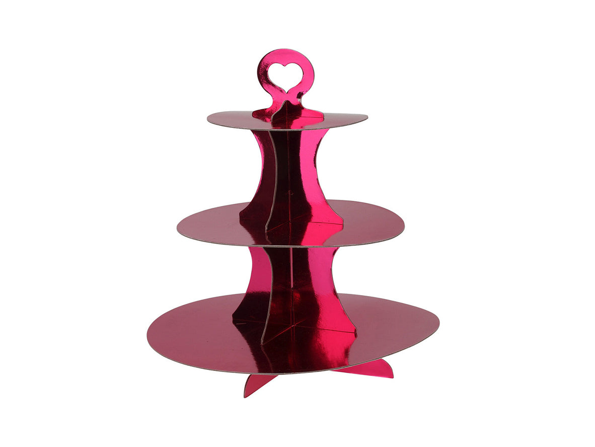 Baby Party Etagere Cardboard Metallic 3 Layer Pink - 32cm