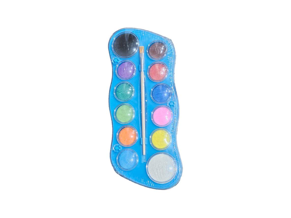 Watercolor Paint Palette Set with Paint Brush - 12 Colors