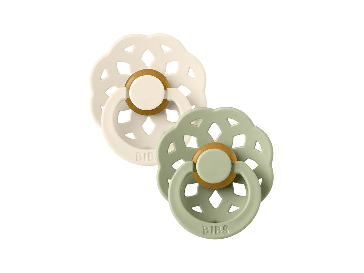 Bibs Boheme Latex Pacifier Size 2 Ivory/Sage (6m+) - 2 Pcs