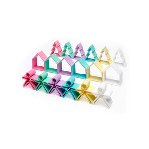 Dena 6 Kids + 6 Houses + 6 Trees Toy Teether  - Pastel