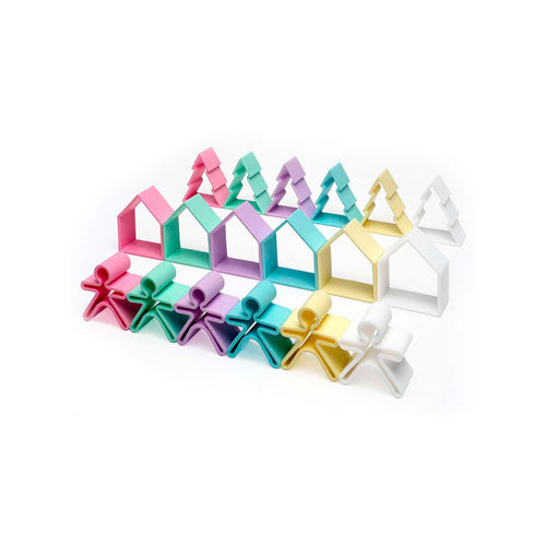 Dena 6 Kids + 6 Houses + 6 Trees Toy Teether  - Pastel