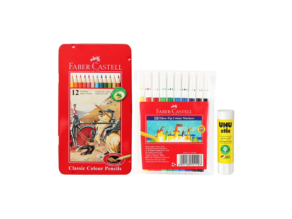 Faber-Castell 12 Color Pencils + 10 Marker with Glue