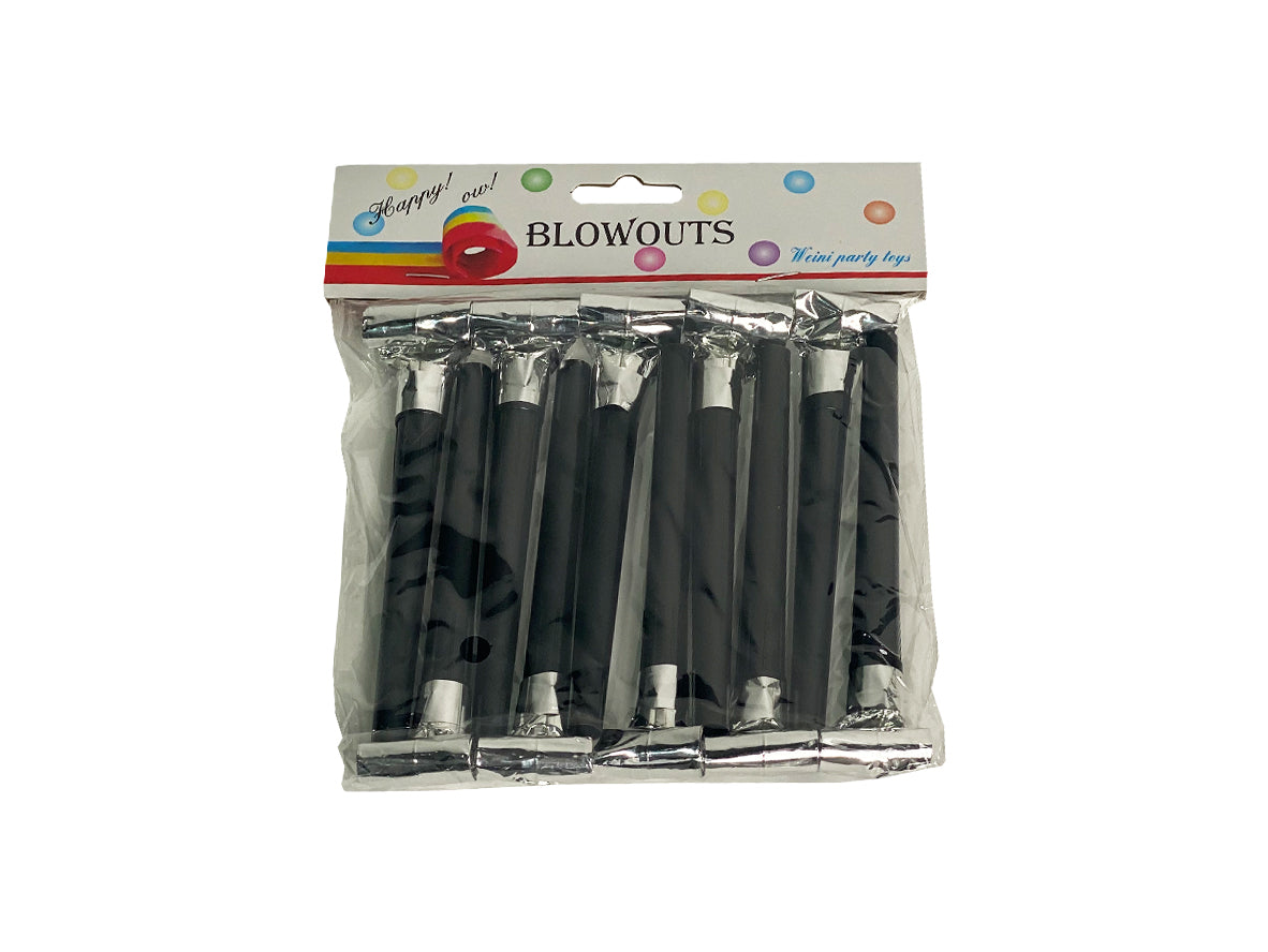 Party Blow Out Whistles Black Silver - 10 pcs