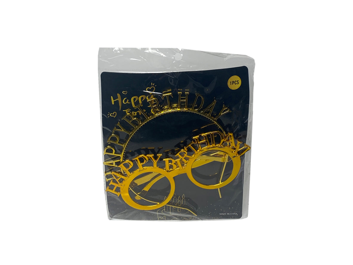 Party Happy Birthday Clear Glasses & Hair Band Golden - 2 pcs