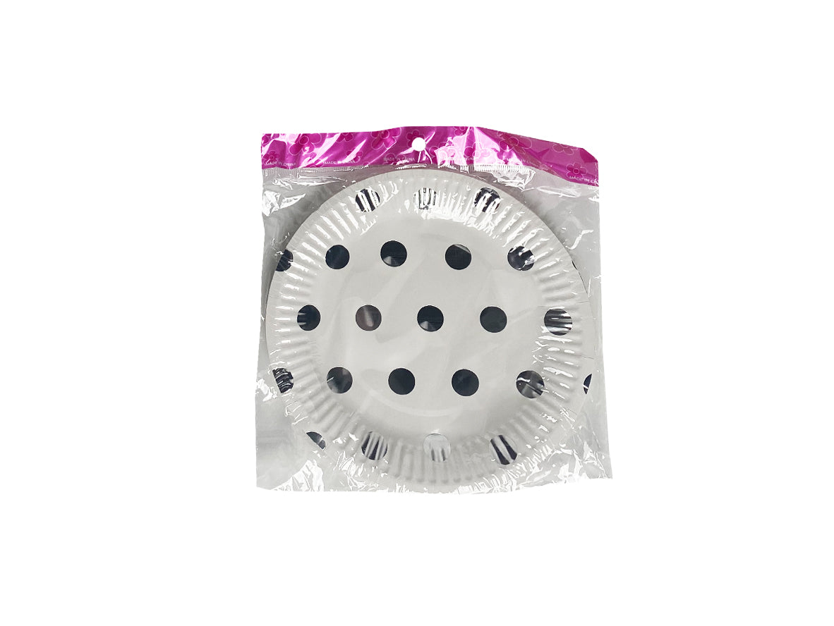 Party Food Plate Small Polka Dots Silver - 6 pcs