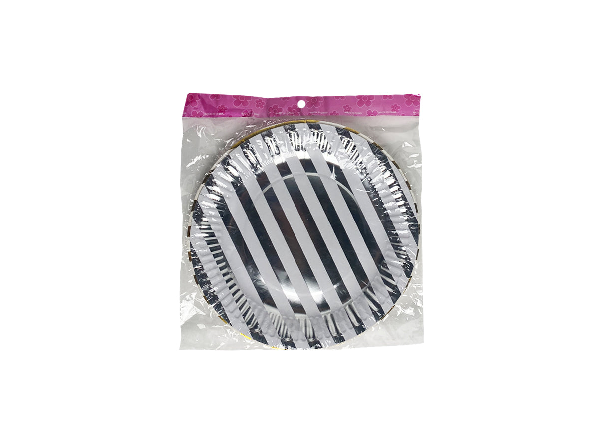 Party Food Plate Big Stripes Silver - 6 pcs