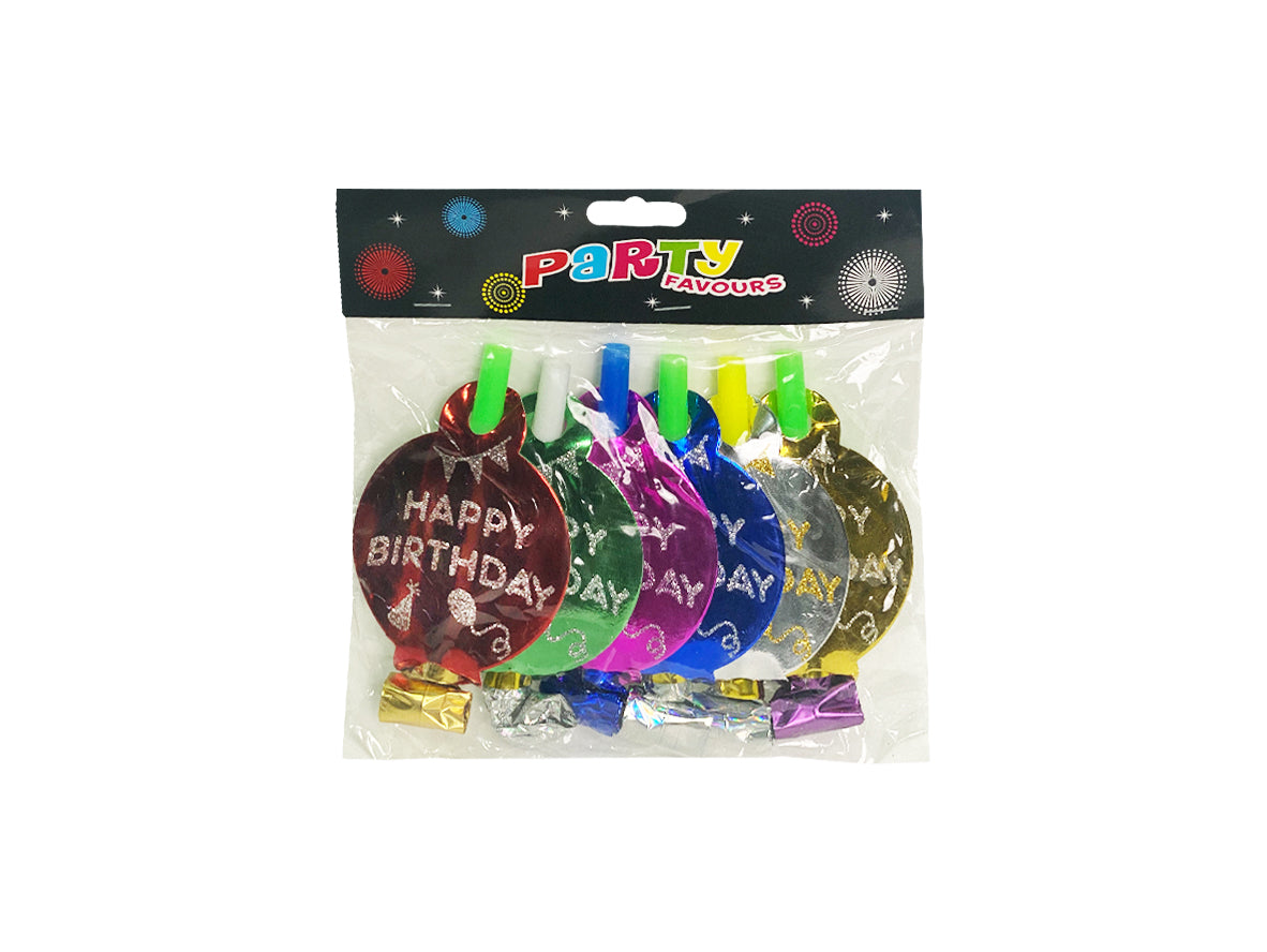 Party Blow Out Whistles Happy Birthday Colourful - 6 Pcs