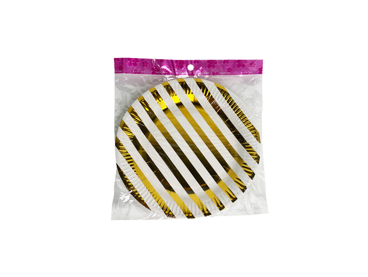 Party Food Plate Big Stripes Golden - 6 pcs